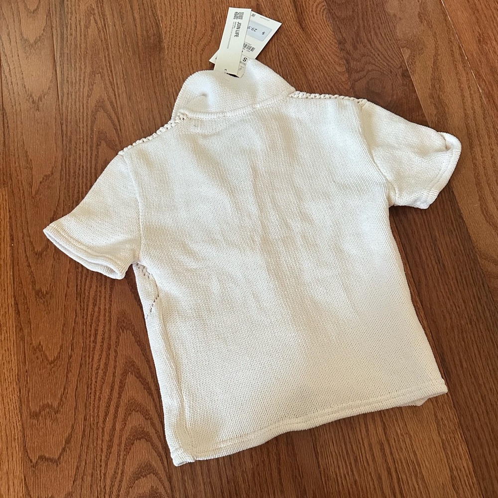 Zara White Open-Knit Polo Short Sleeve Top - Picture 5 of 10